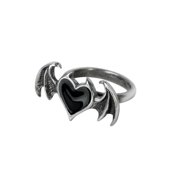 Alchemy Gothic Ring Winged Black Heart Women's Men's Sizes 6, 7, 8.5, 9.5, 11 - Picture 3 of 4